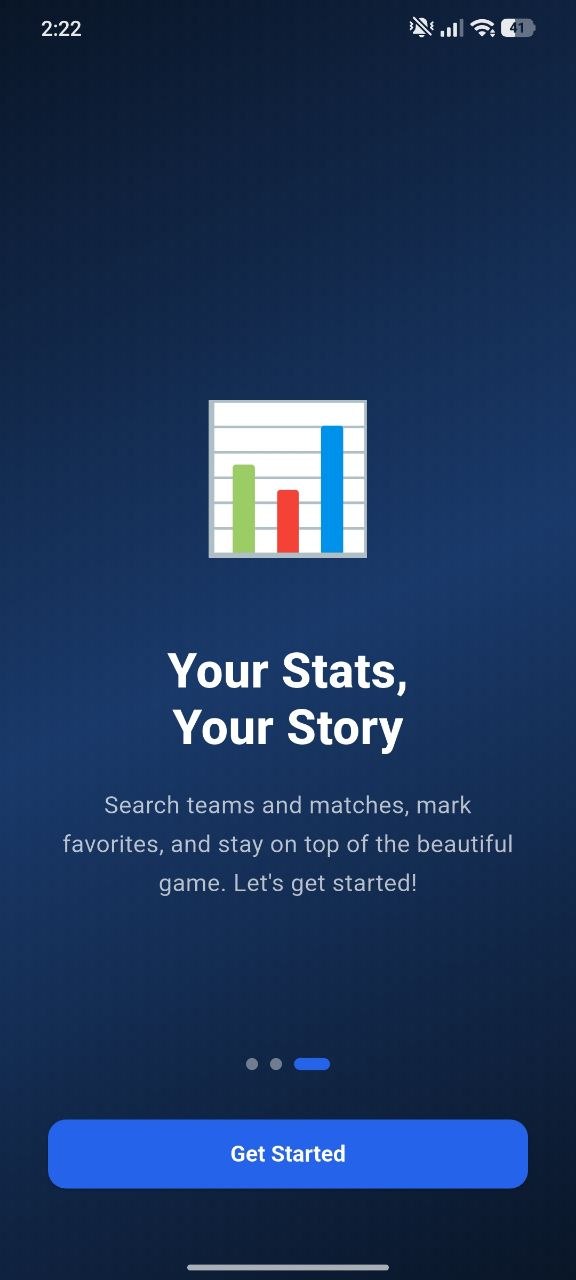1w Football Tracker welcome screen